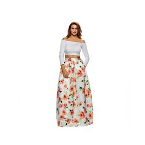 White and Orange Floral Maxi Skirt Sz XL